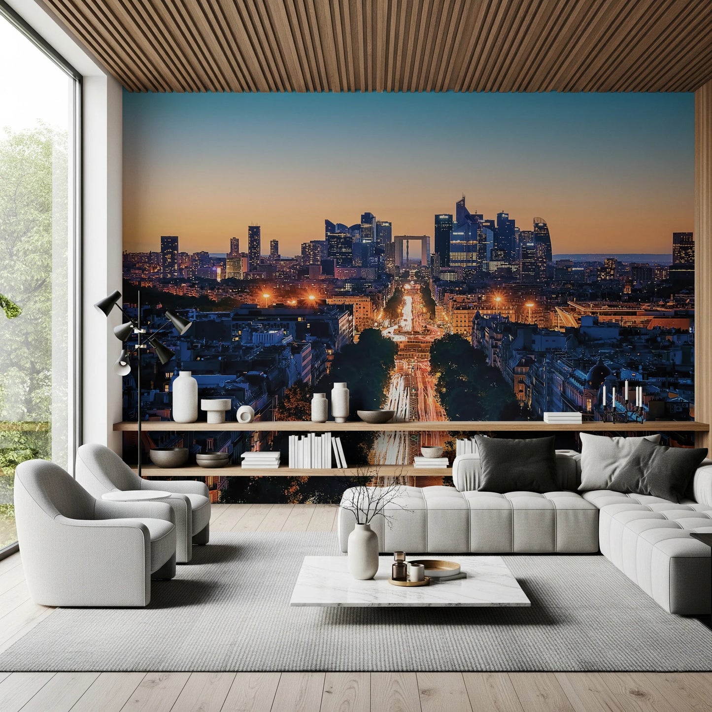 Metropolis Dusk Wall Mural for dining area feature wall decor.