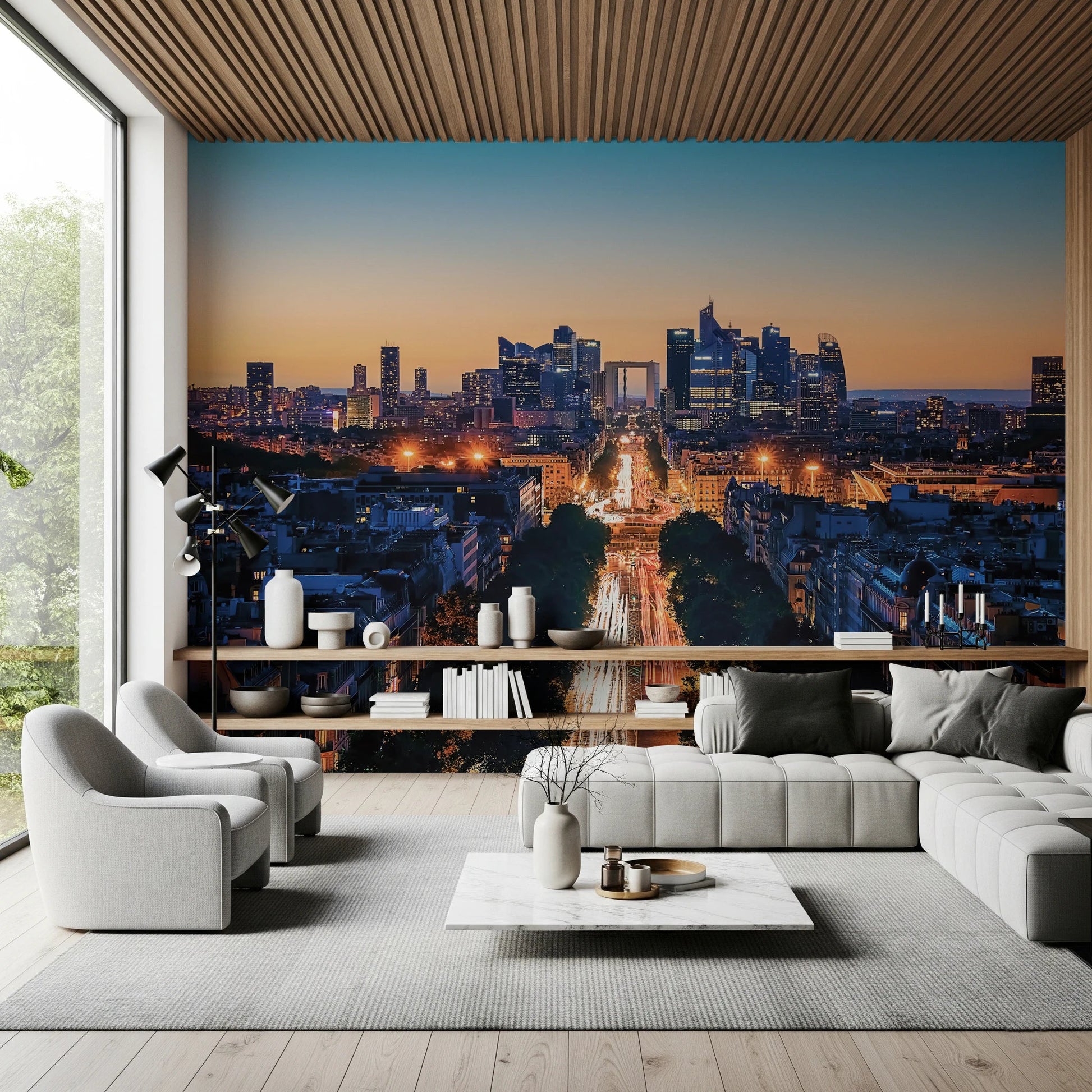 Metropolis Dusk Wall Mural for dining area feature wall decor.