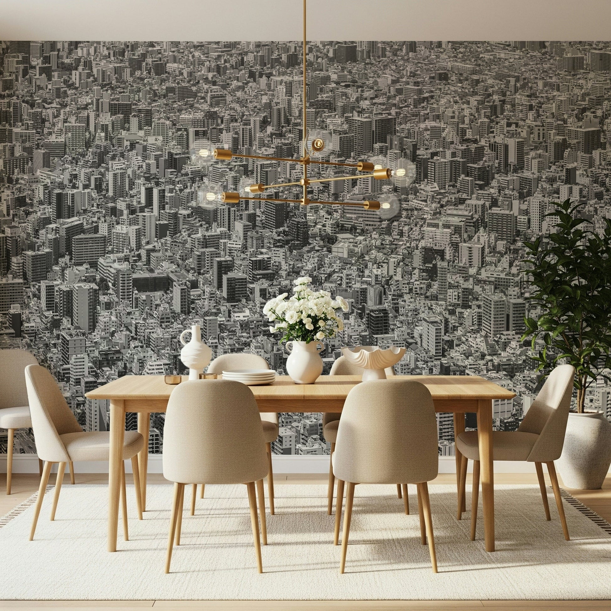 A beautiful abstract metropolis wallpaper mural with geometric, gridlock lines.