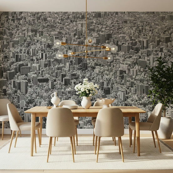 A beautiful abstract metropolis wallpaper mural with geometric, gridlock lines., GD5915