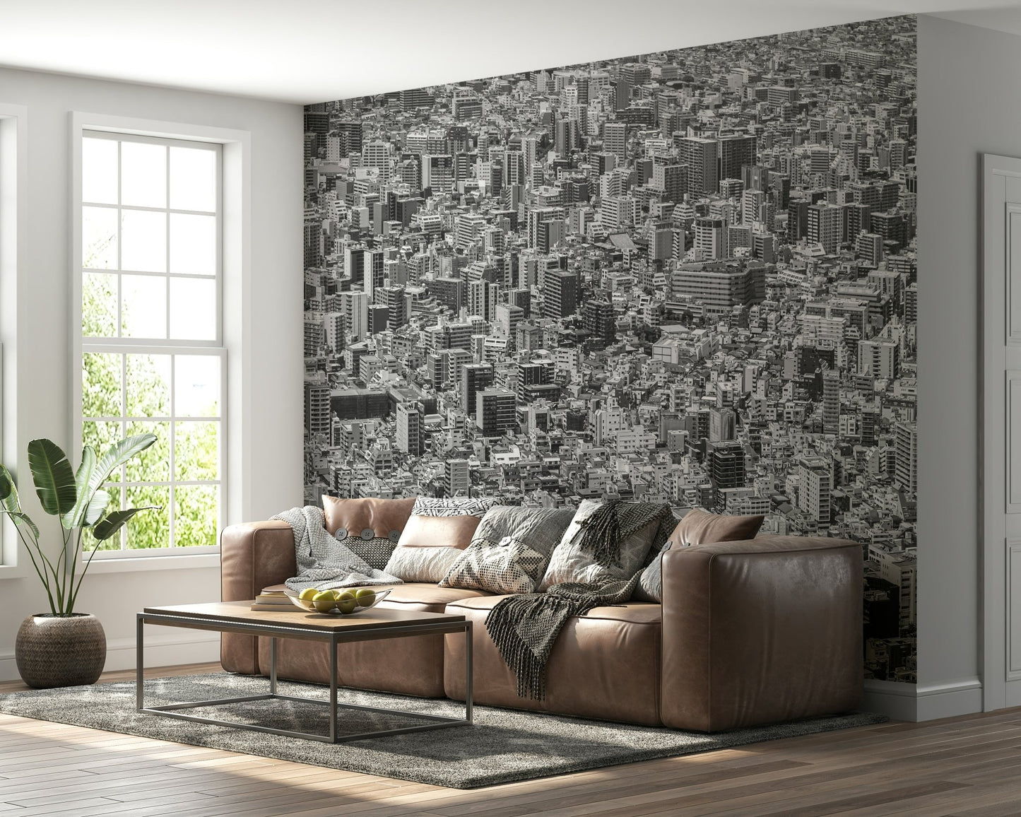 An artistic abstract block mural on minimalist wallpaper.