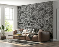 An artistic abstract block mural on minimalist wallpaper.