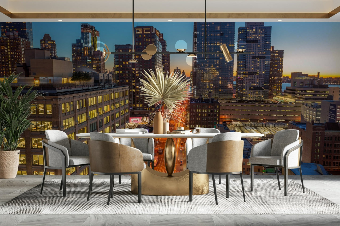 The photo is taken at twilight or dusk.

