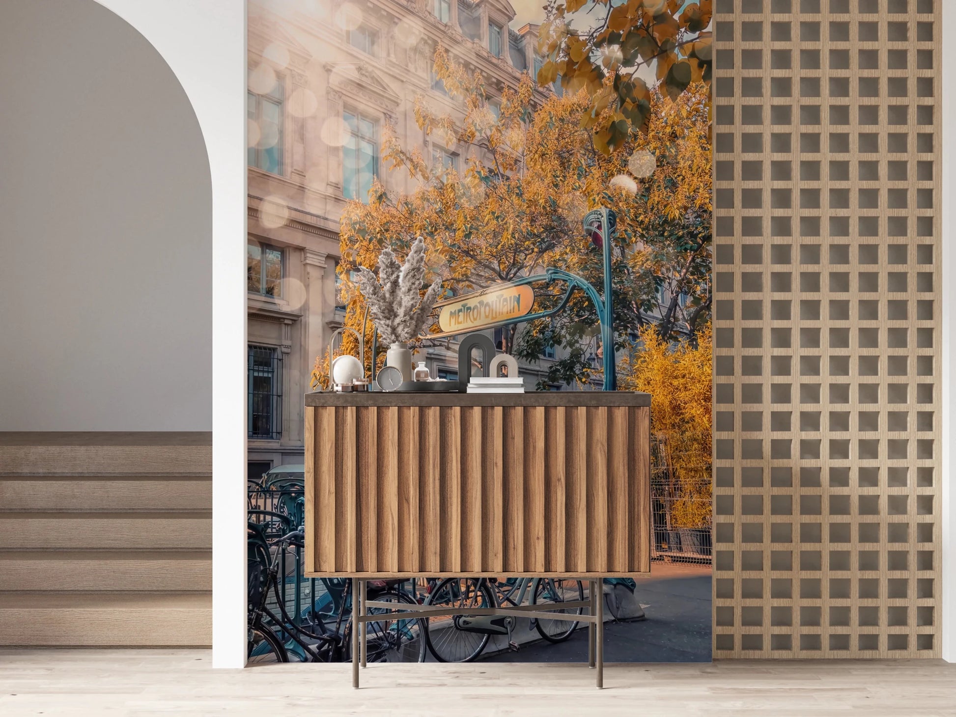 Metropolitain Dreamscape Wall Mural for a sophisticated living room feature wall