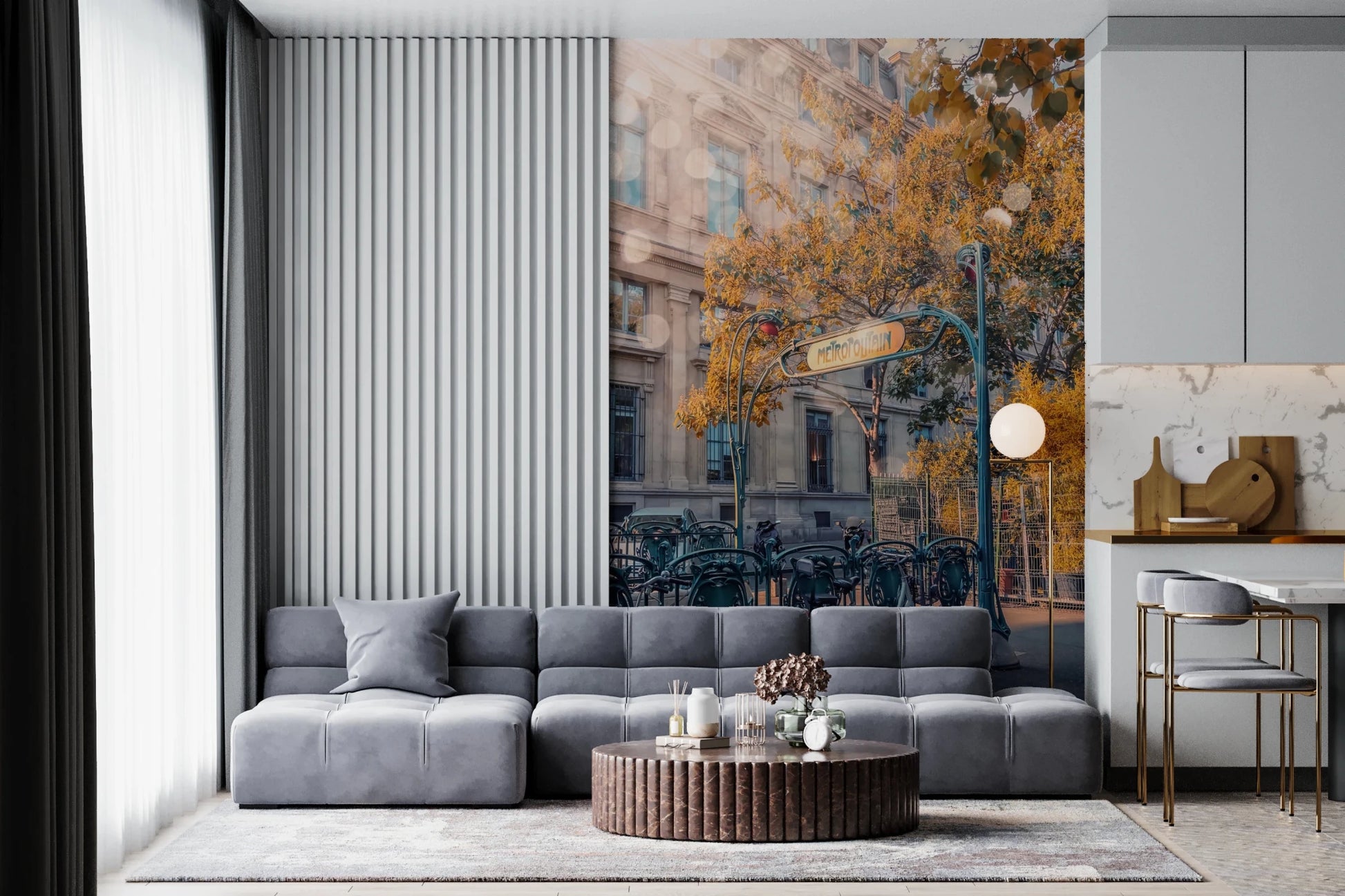 Vintage city wallpaper featuring a golden sun flare and classic architecture