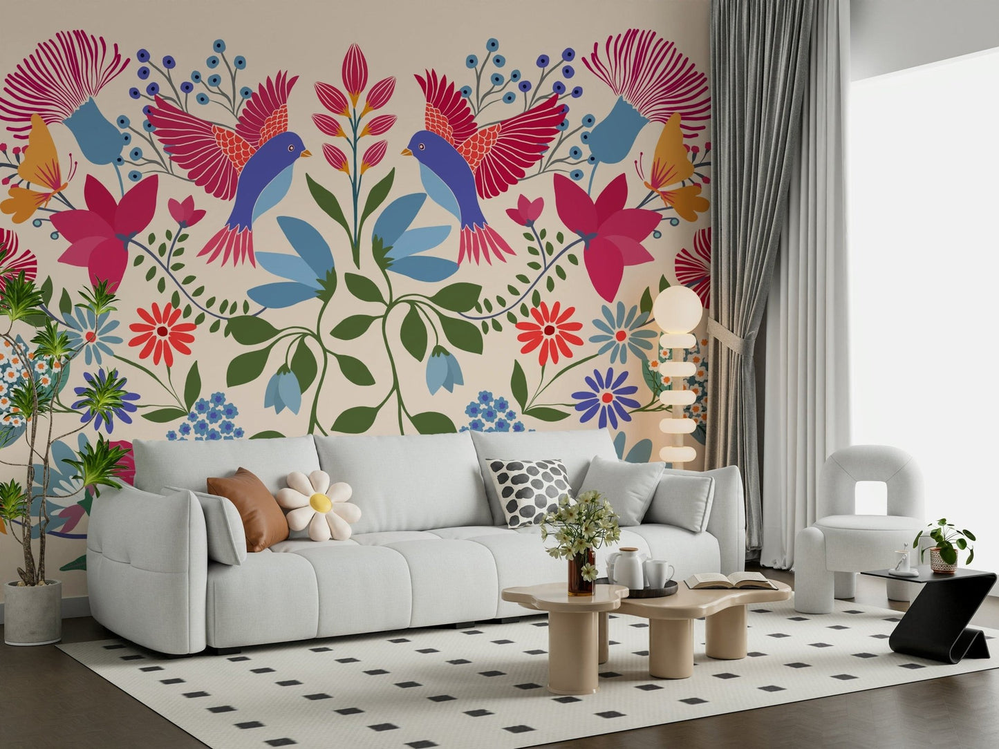 Bright Mexican Garden wallpaper for a creative studio workspace.