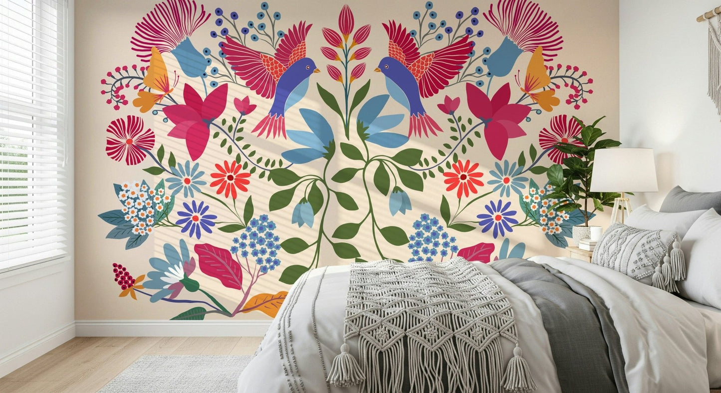 Patterned bloom wallpaper for a stylish guest room wall mural.