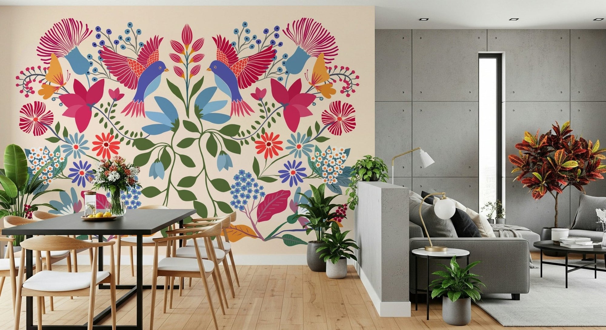 Mexican Garden wall mural in a bright living room., GD7813