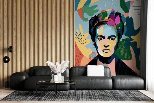 Mexican Icon wall mural in a vibrant living room area.