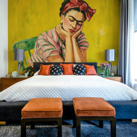 Expressive portrait mural with vivid Latin American colors

