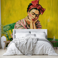 Floral crown and folk motifs in Mexican Muse wall design

