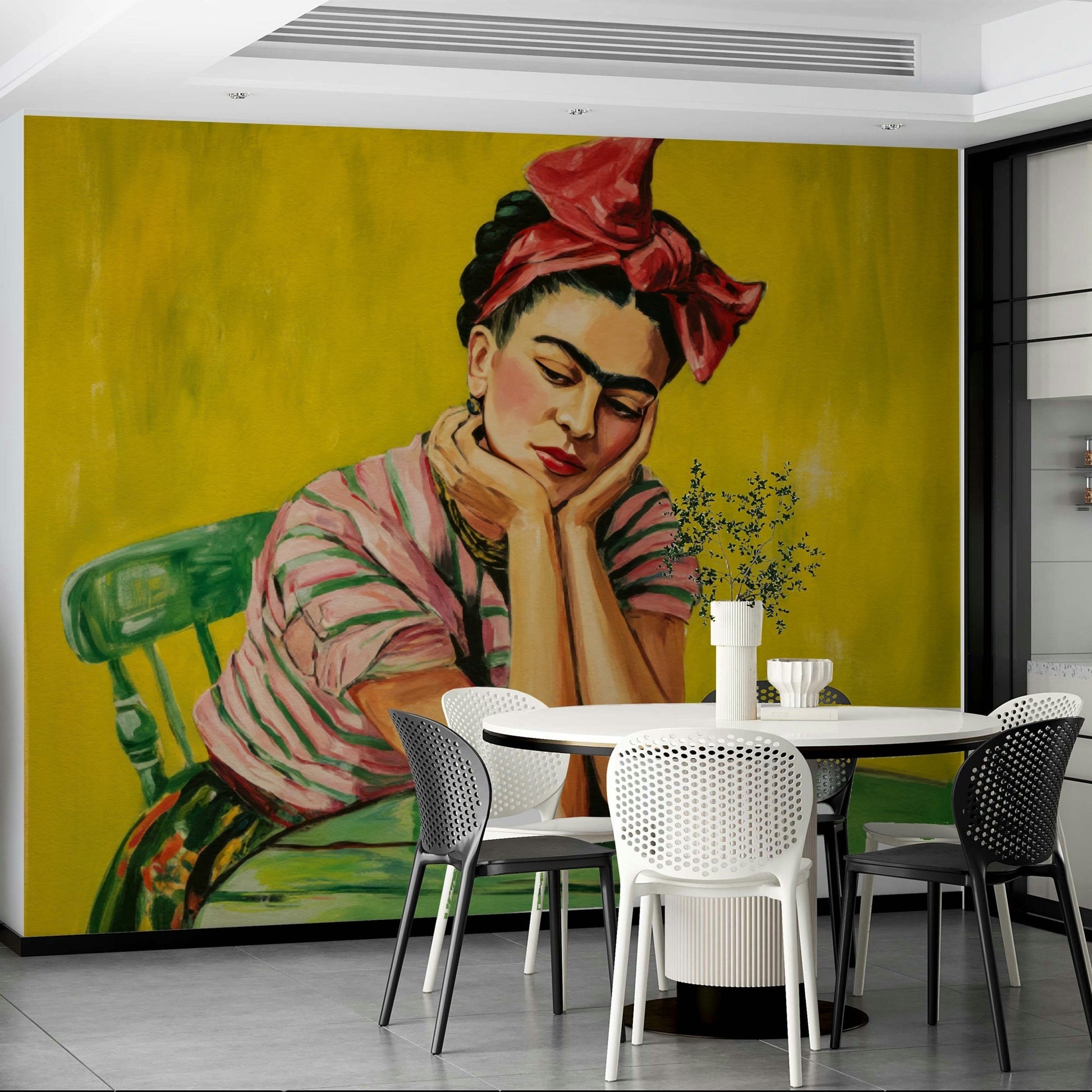 Mural with traditional patterns and empowered female figure

