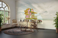 Retro-style wall mural showing Florida's coastal city charm.

