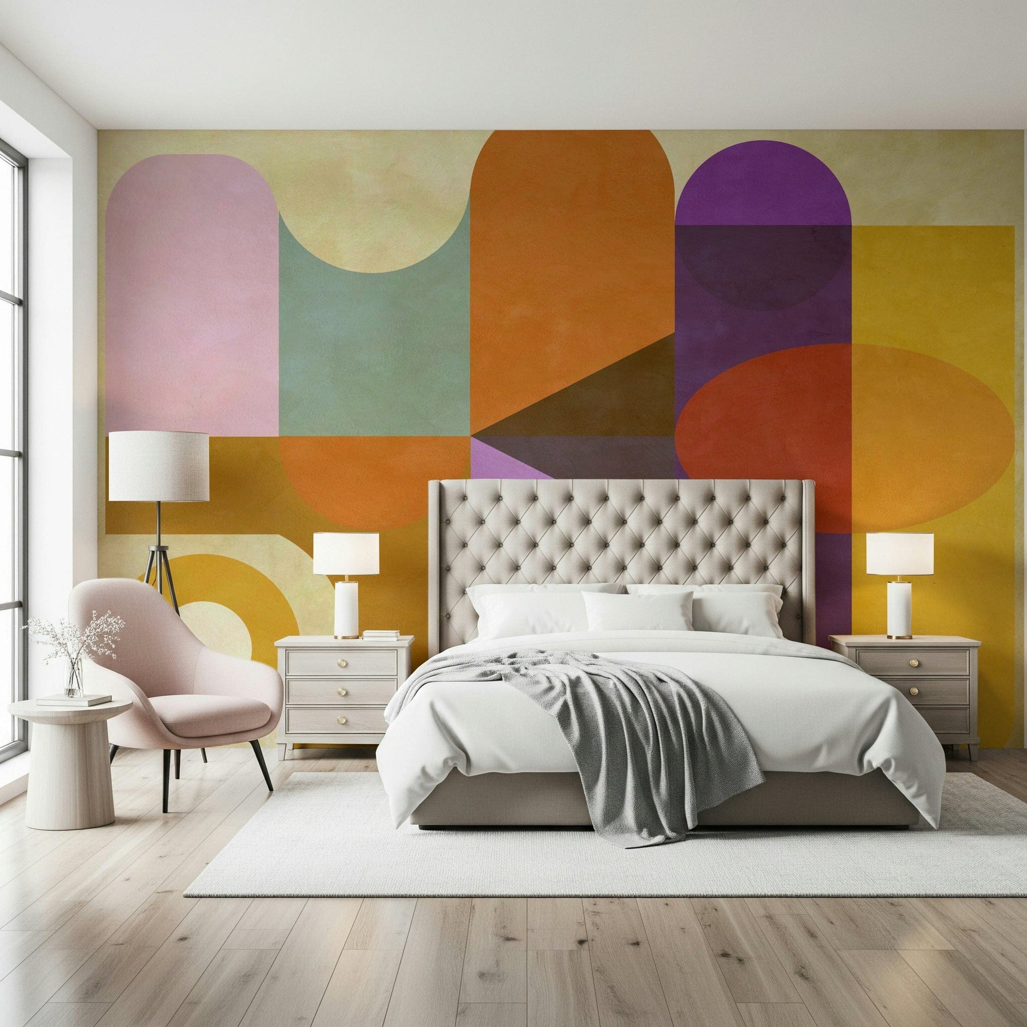 Mid-Century Abstract wallpaper for walls showcases layered velvet textures., GD7465