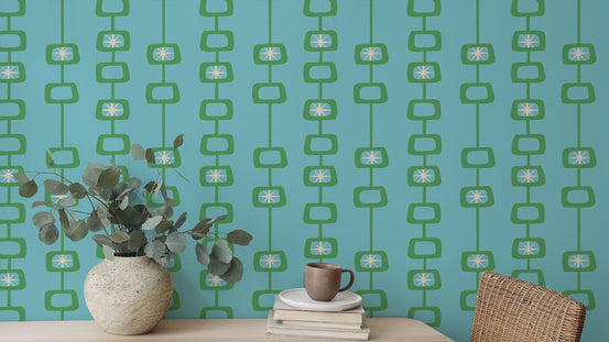 Stylish Mid Century Atomic Orbs Blue Green Wallpaper, SUSCT03