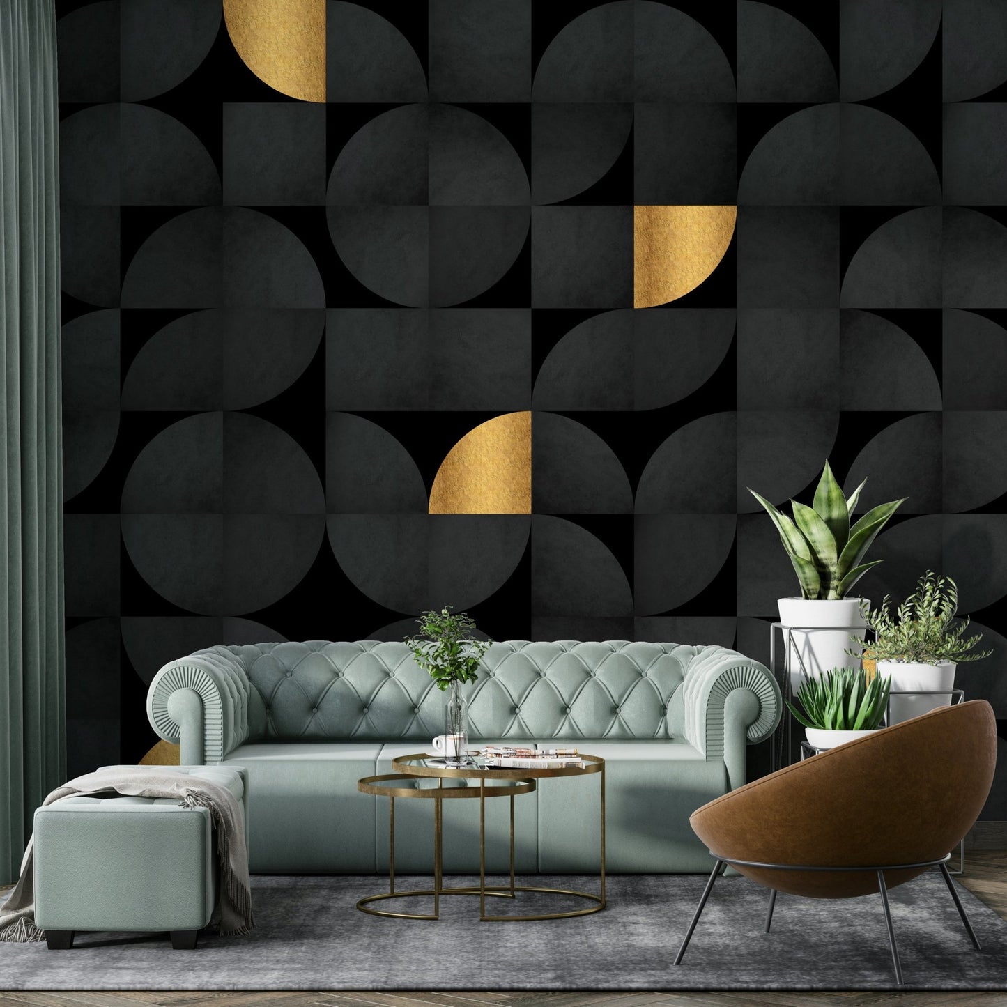 Stunning black and gold mural design for stylish interiors., GD1795