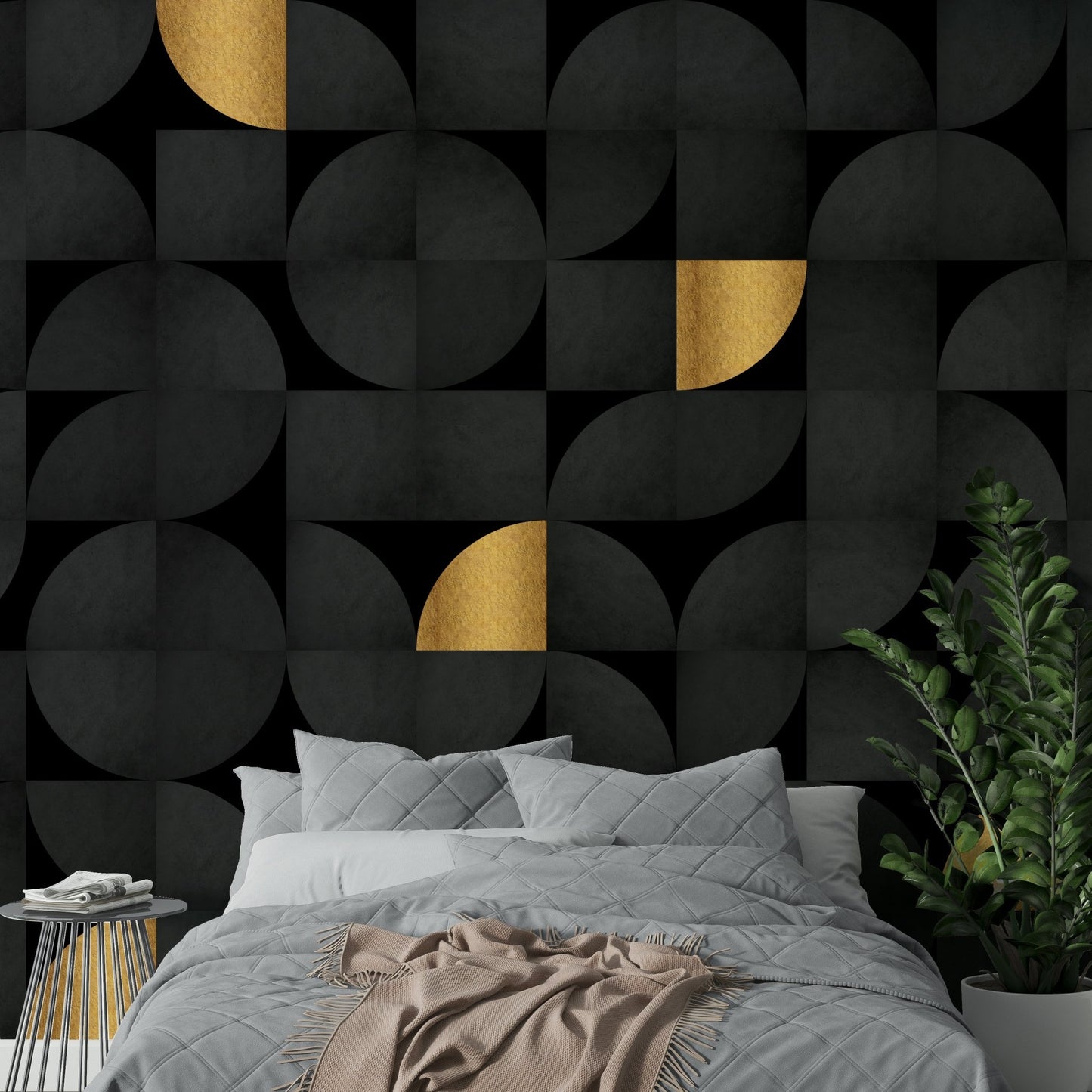 Sophisticated black and gold wall mural for trendy rooms., GD1795