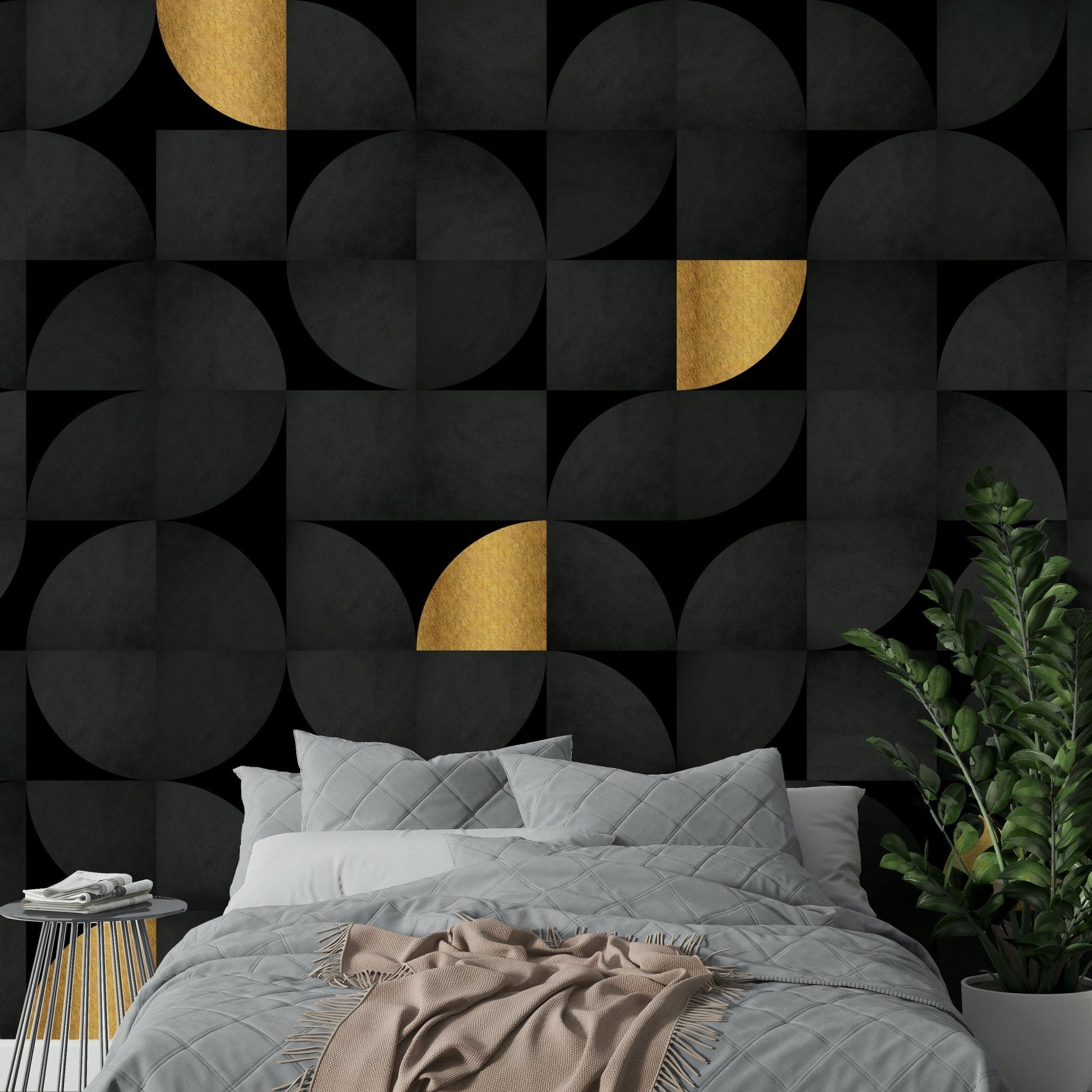 Sophisticated black and gold wall mural for trendy rooms., GD1795