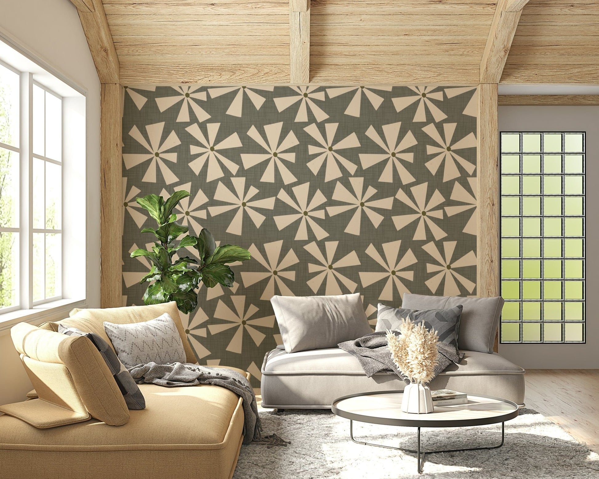 Wallpaper for walls, sylvan Mid-Century Bloom design.