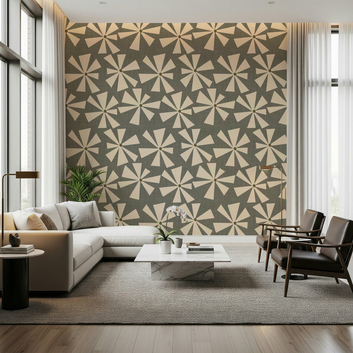 Gossamer Bloom wallpaper mural, vintage taupe aesthetic.