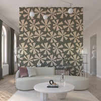 Mid-Century Bloom Wallpaper, liminal fan motif decor.