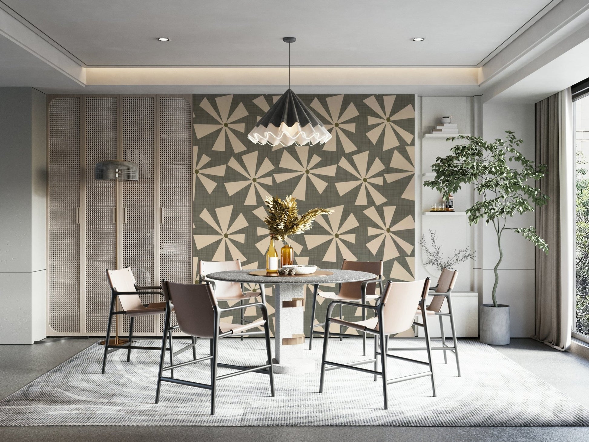 Verdant inspired Mid-Century Bloom wall paper, retro.