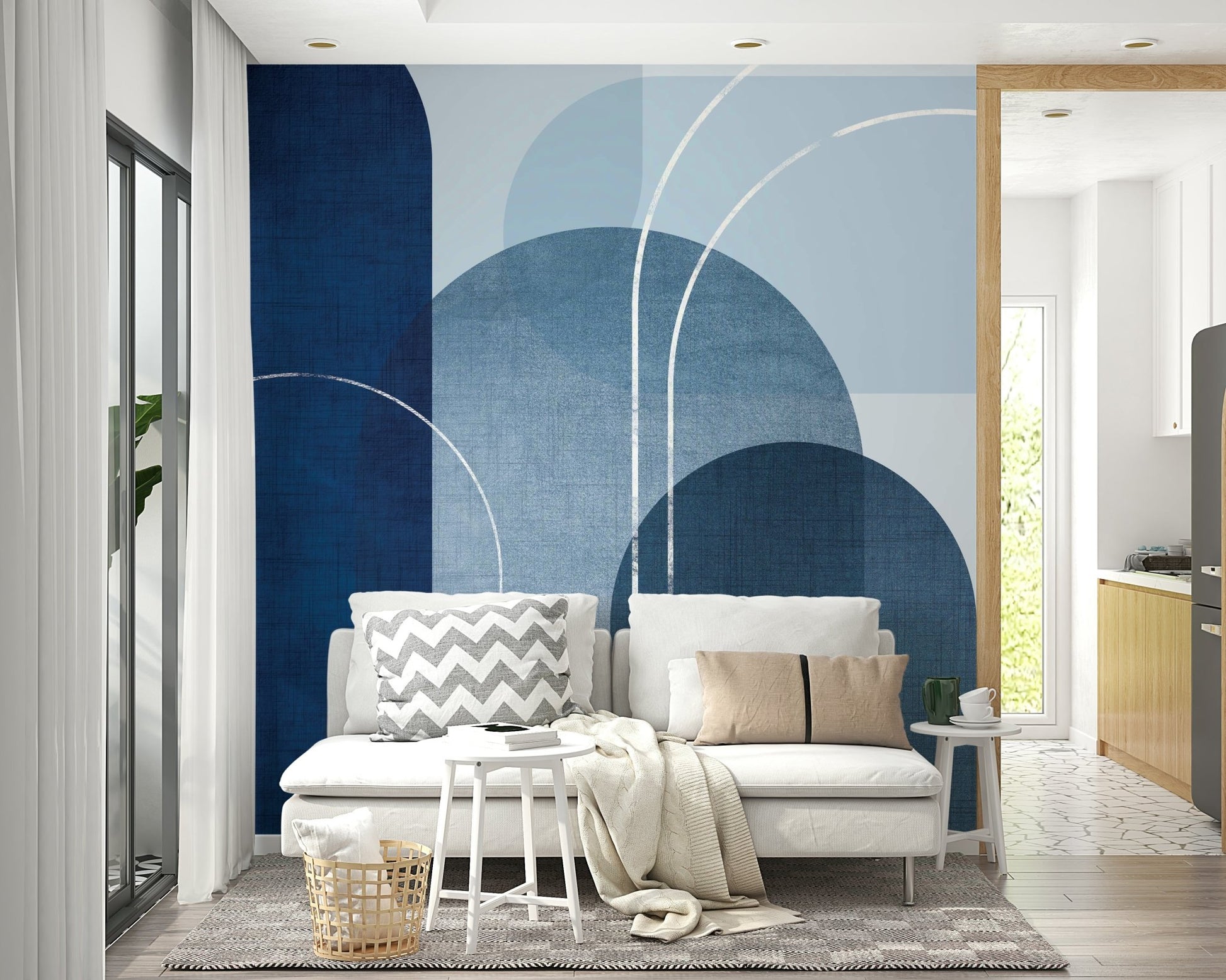 Stylish Mid Century Blue Linen 2 Design for Walls

