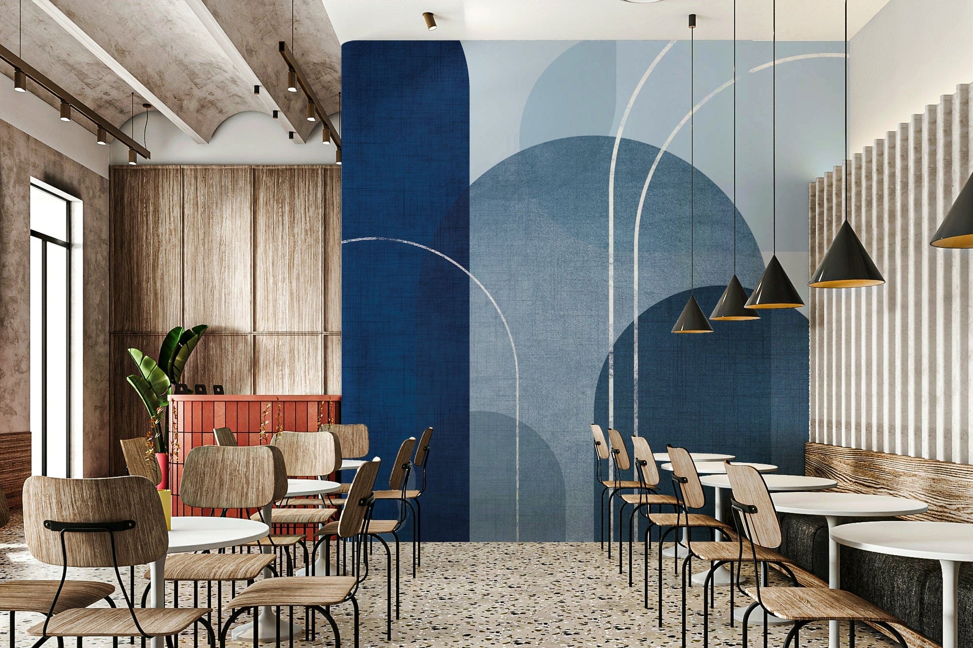 Sophisticated Blue Linen Wallpaper for Mid Century Style

