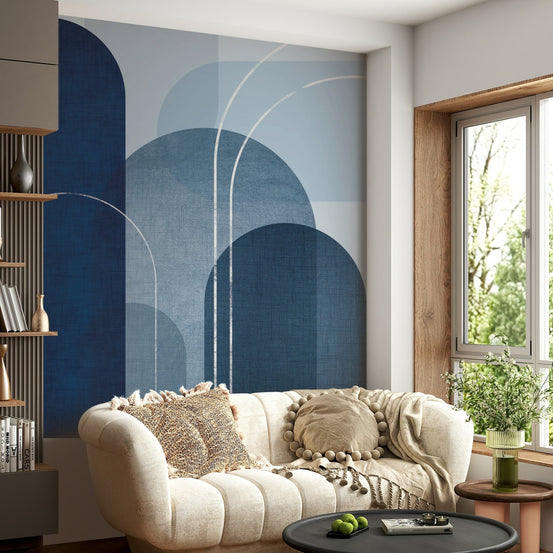 Mid Century Blue Linen 2 Wallpaper for Living Room, GD1677