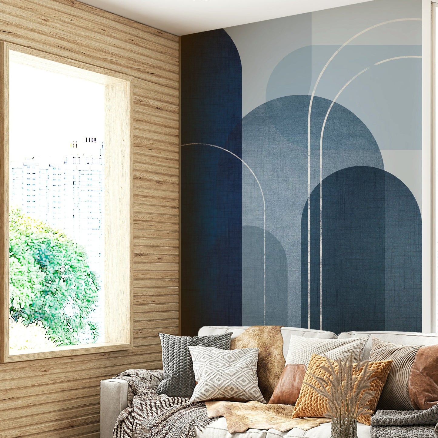 Elegant Mid Century Blue Linen 2 Design for Walls

