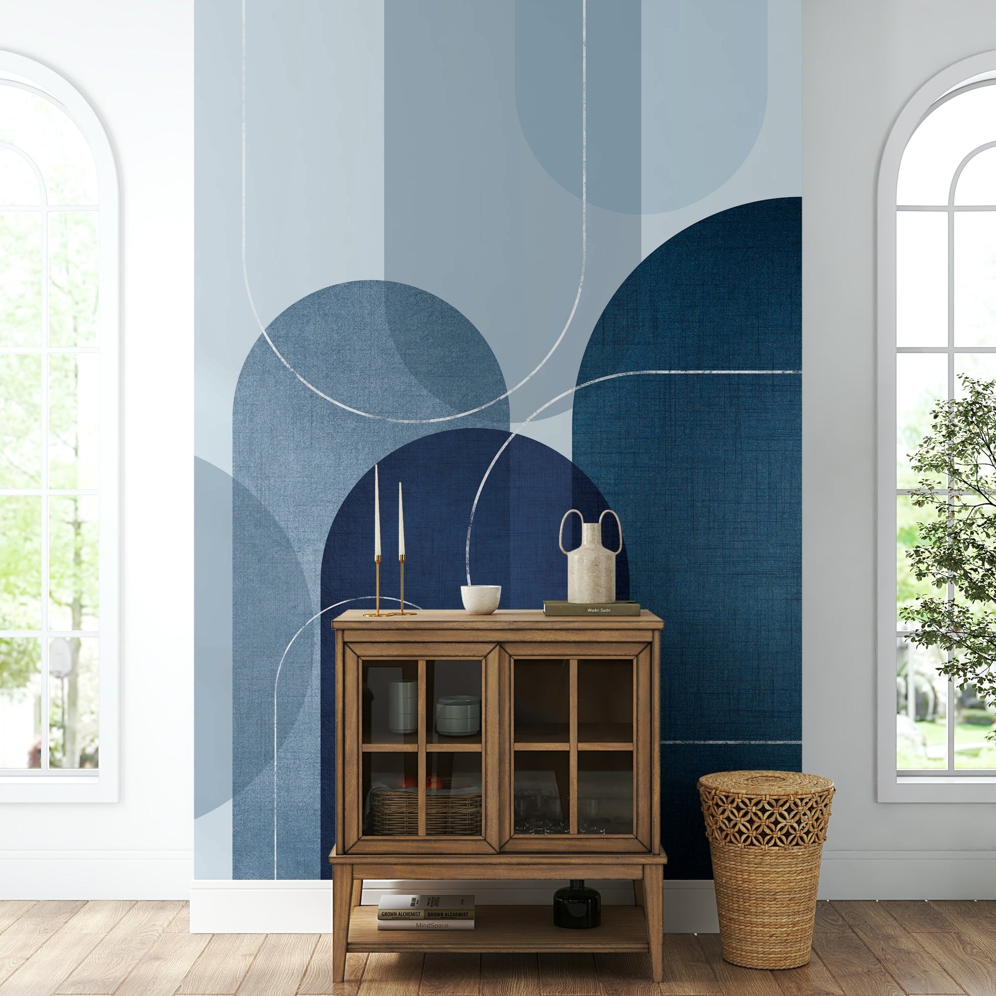 Sophisticated Blue Linen Mid Century Wallpaper

