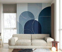 Modern Blue Linen Wallpaper Mid Century Style


