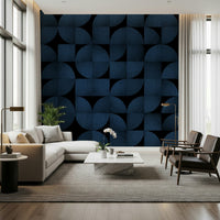 Mid-Century Blue Stone Wall Mural adding geometric flair to a study.