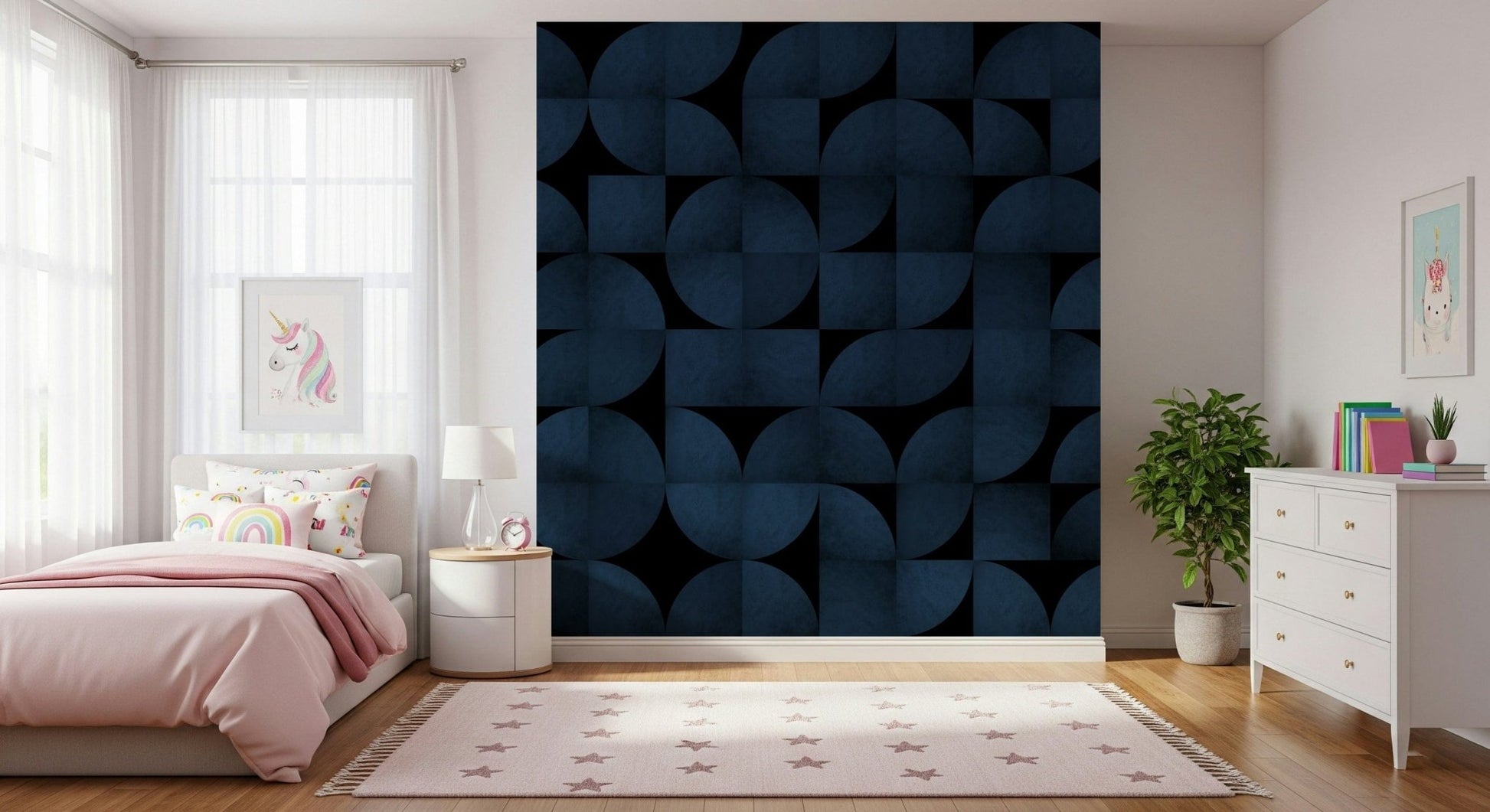 Faux stone pattern of the Mid-Century Blue Stone Wall Mural.