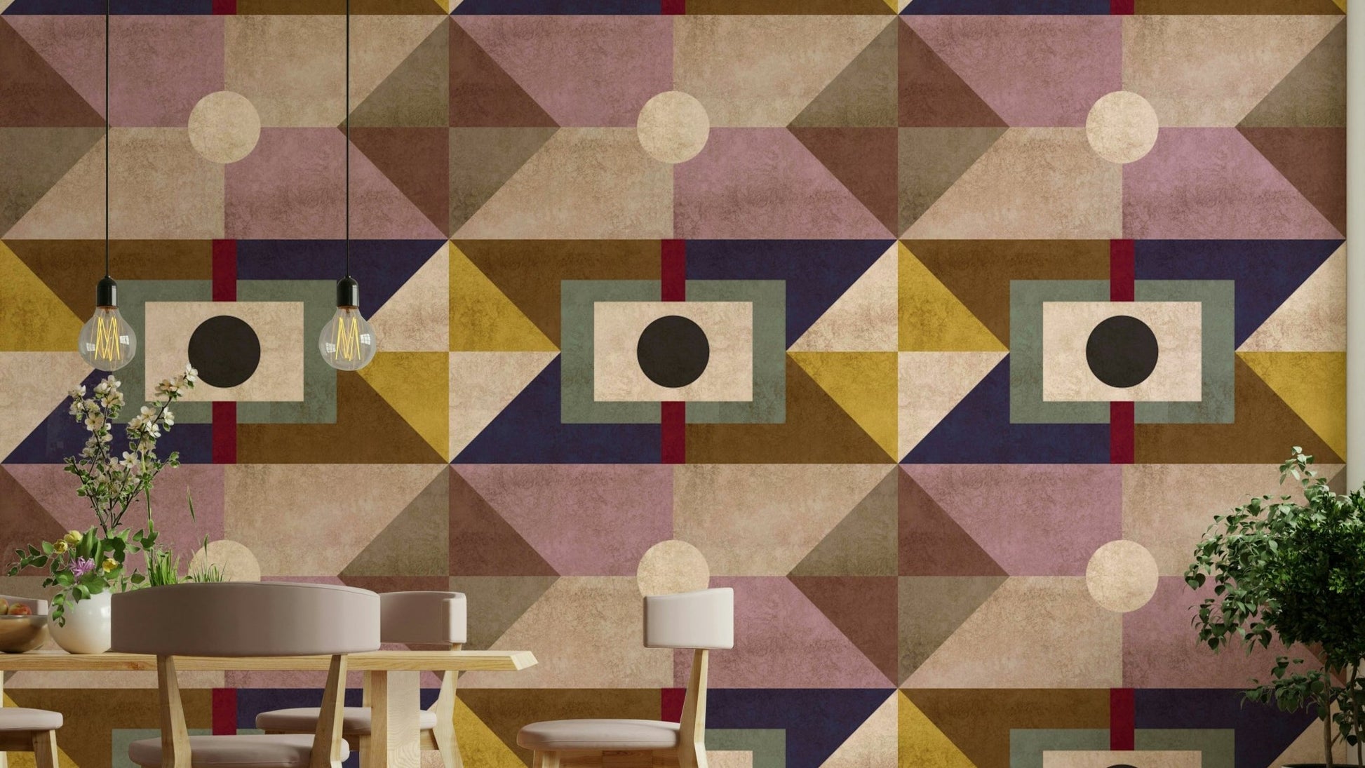 Neutral brown Mid Century wallpaper for home offices

