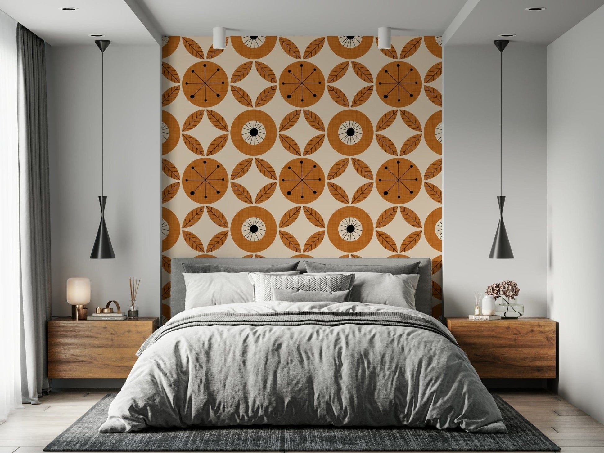 Symmetrical design of Mid-Century Charm Wallpaper geometric art.