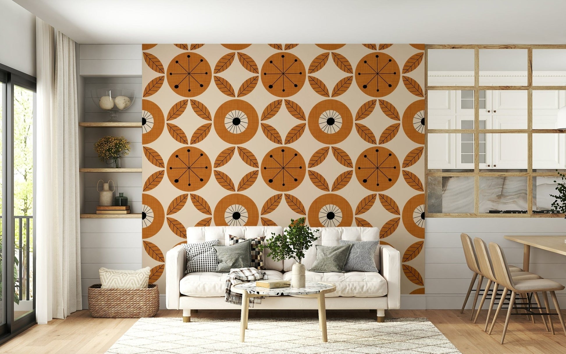 Graphic leaves and starburst, Mid-Century Charm.