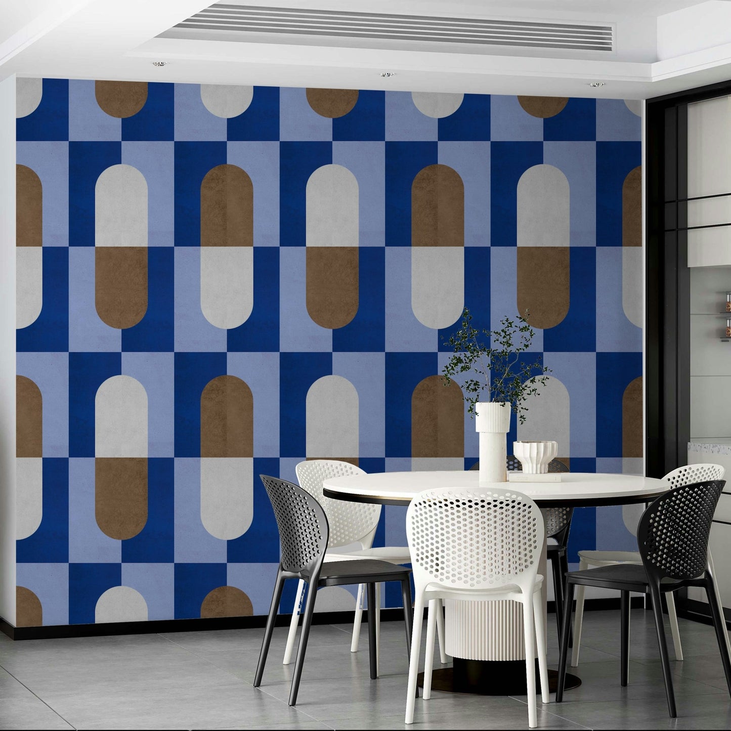 Neutral mid century shapes on wallpaper

