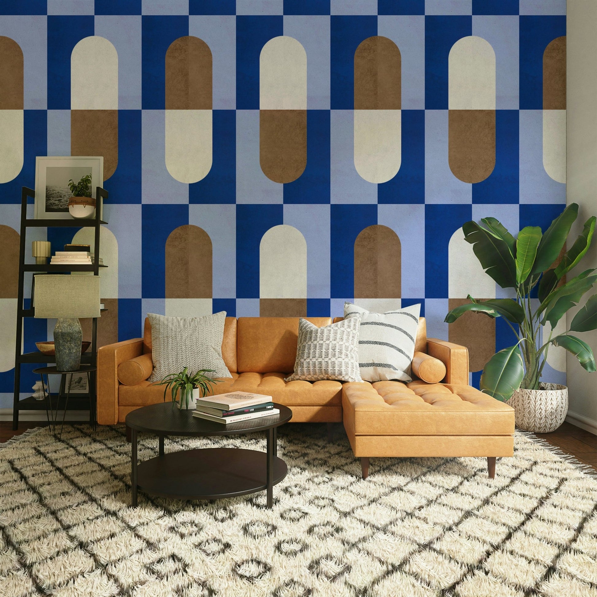 Earth-tone mid century wall mural

