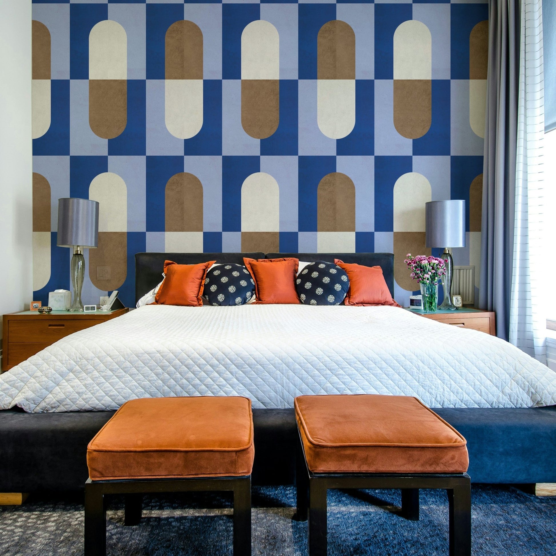 Geometric wallpaper with retro-inspired shapes

