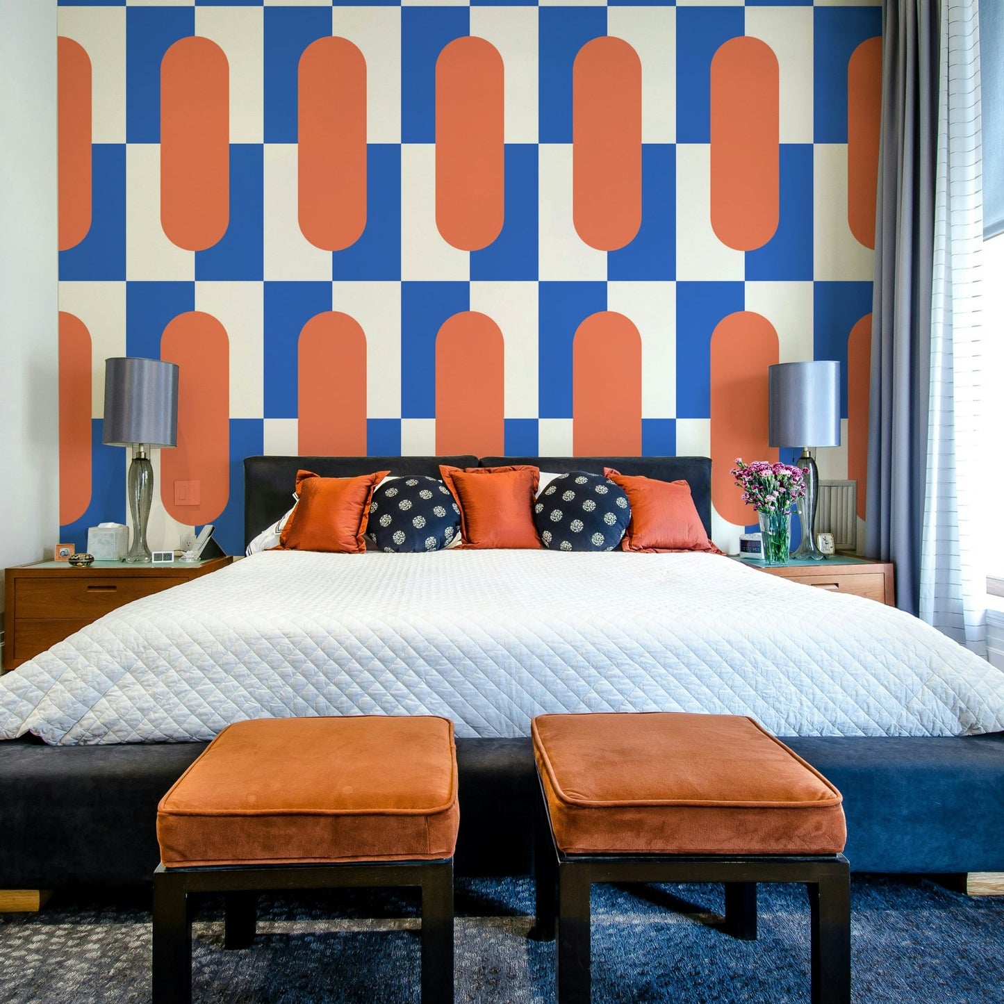 Colorful Mid Century Wallpaper for Bedroom Walls