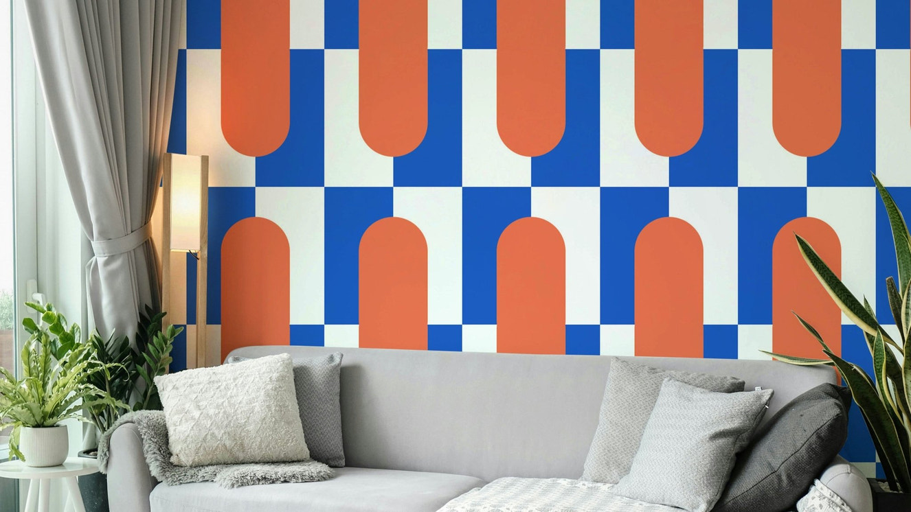 Retro Geometric Patterns on Mid Century Wallpaper