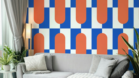 Retro Geometric Patterns on Mid Century Wallpaper, GD2093