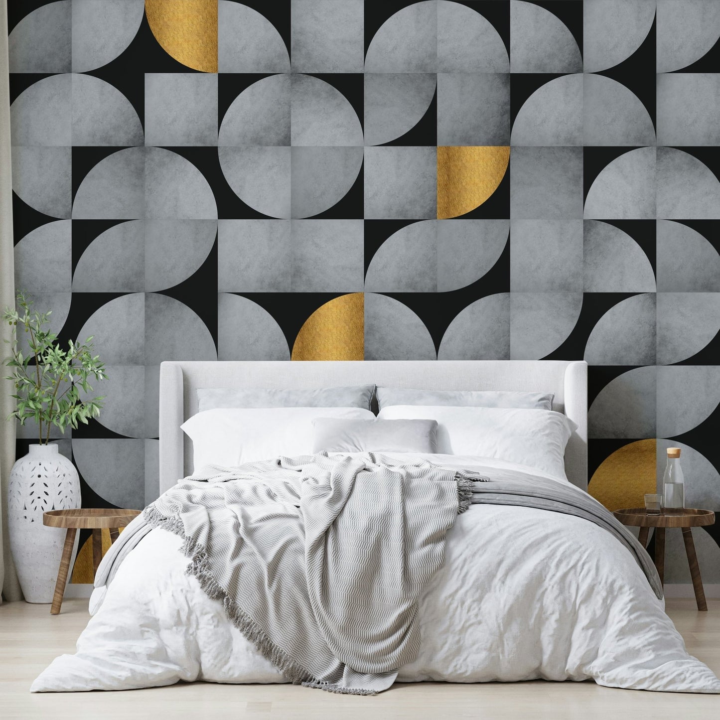Timeless Mid-Century Wall Mural with Concrete & Gold

