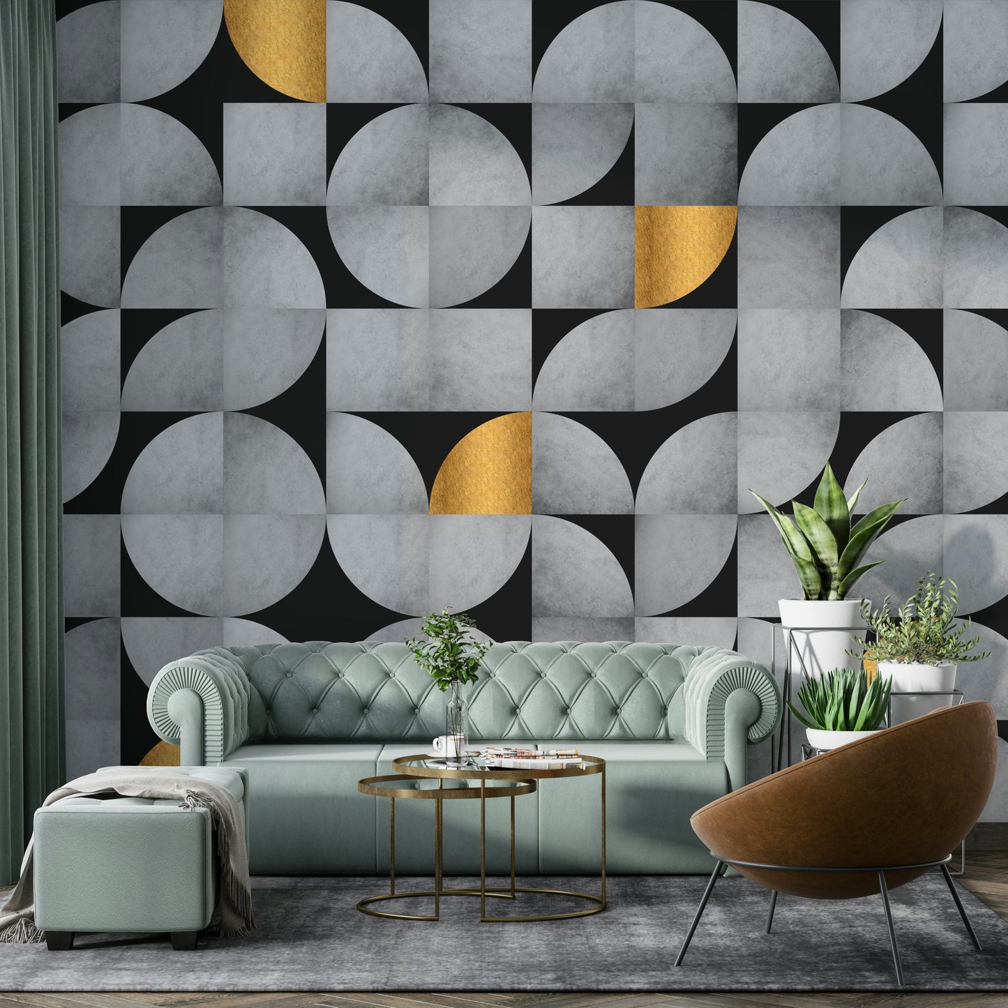 Mid-Century Concrete and Gold Wall Mural