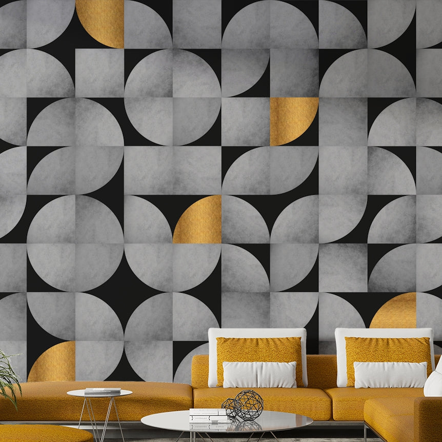 Bold Concrete & Gold Wall Mural for Stylish Interiors

