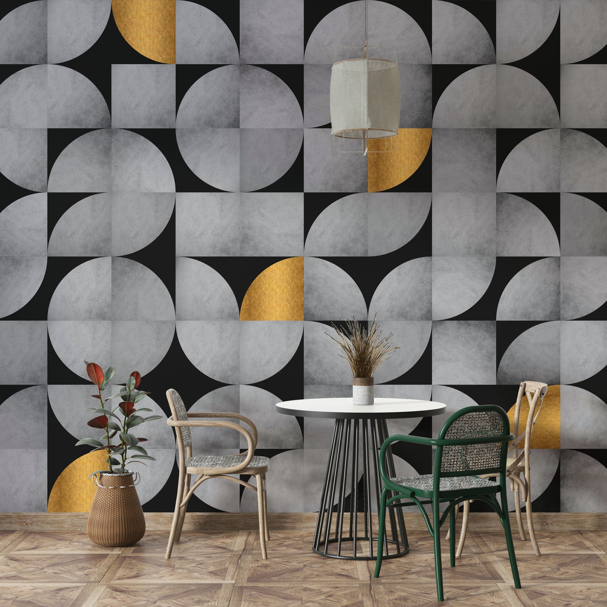 Elegant Mid-Century Concrete Mural with Gold Accents