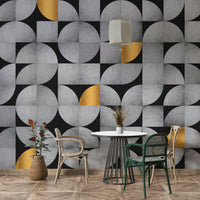 Elegant Mid-Century Concrete Mural with Gold Accents