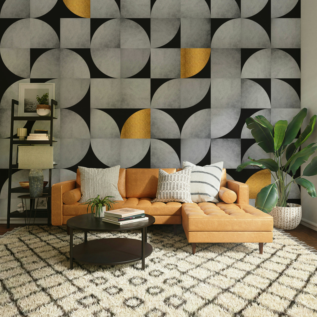 Mid-Century Concrete & Gold Wall Mural for Modern Rooms

