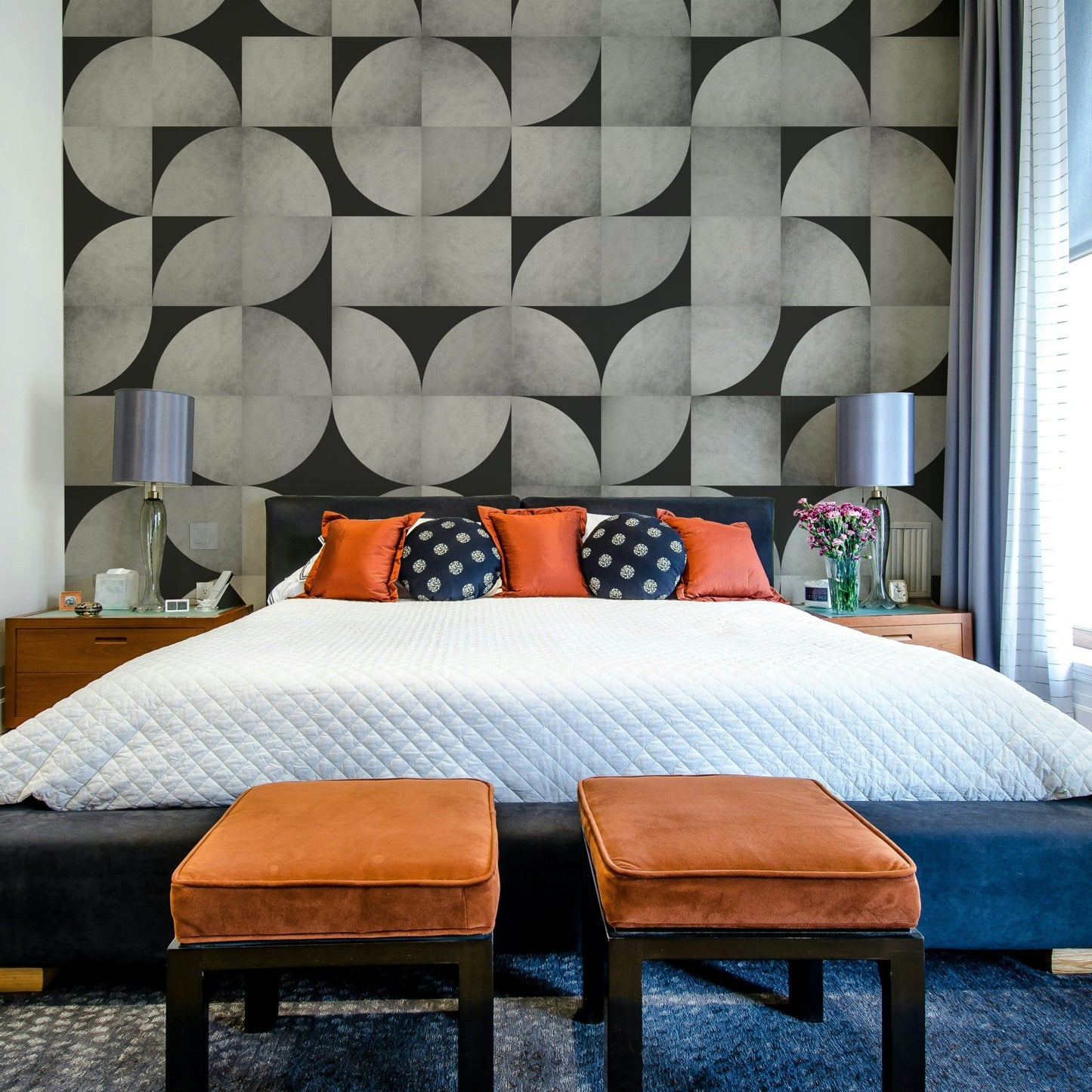 Geometric mid-century concrete mosaic wall art.

